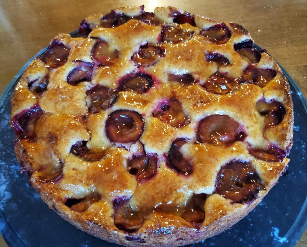 A freshly baked cherry pie with a golden crust.
