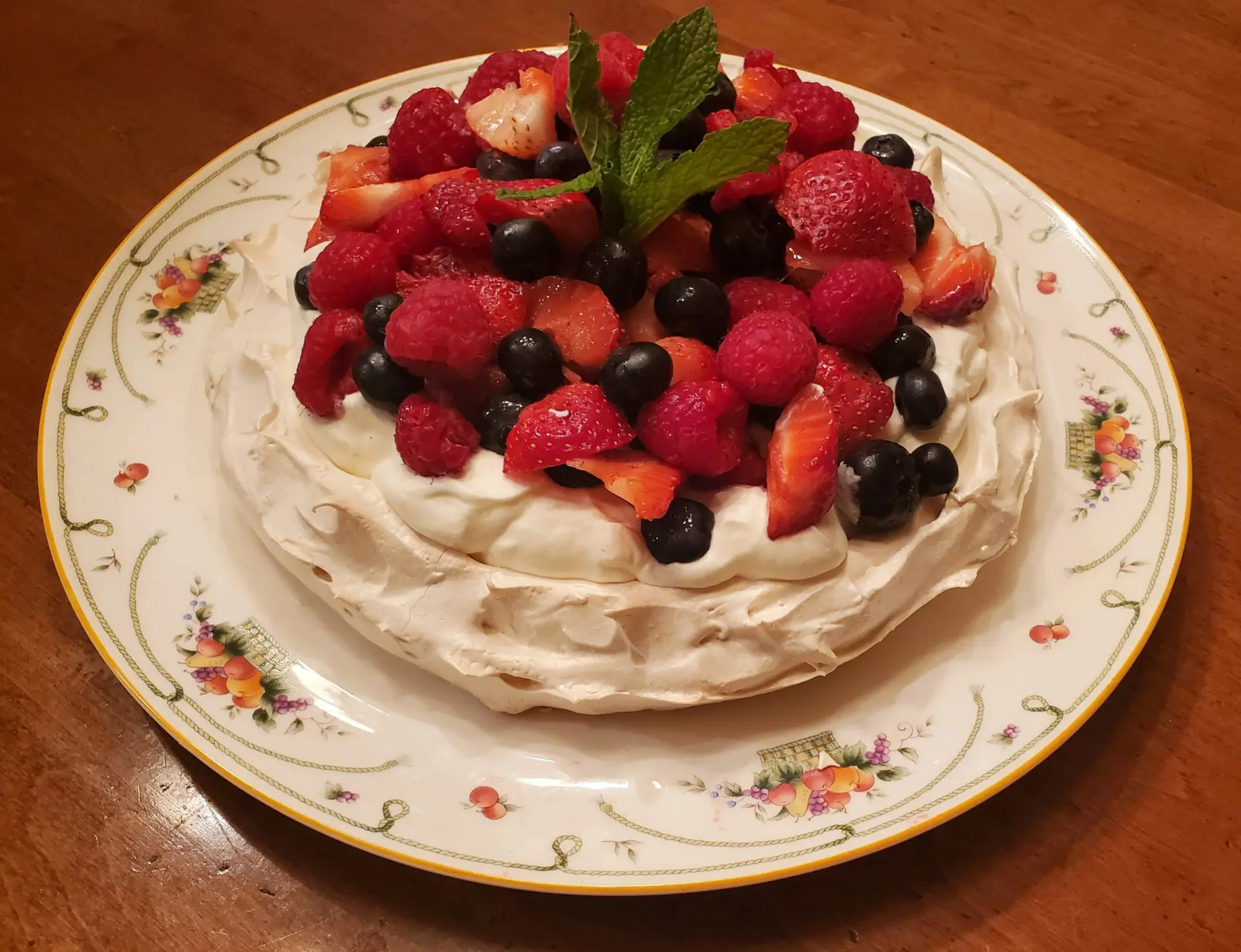 The Friday Baking Project featuring Pavlova with berries and mint.