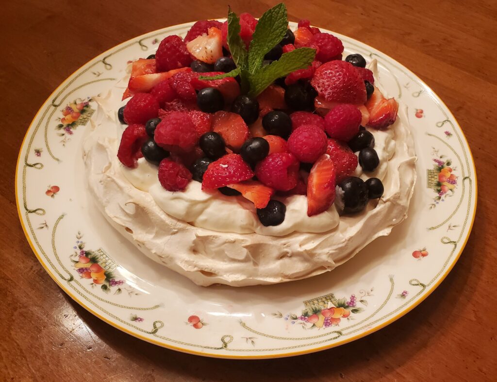 Pavlova with Strawberry topping