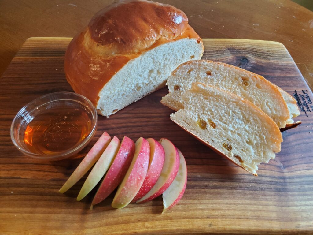 Holiday Challah bread with apple slice