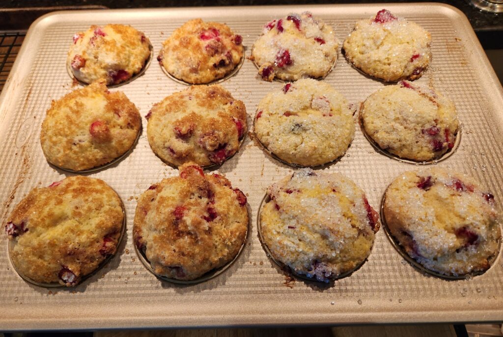 A tray of baked goods on top of a table.