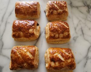 pain au chocolat on marble slab