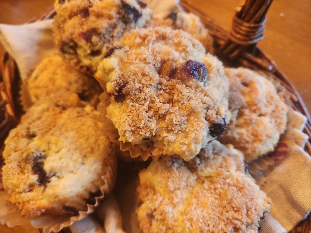 Close-up of freshly baked cinnamon sugar muffins.